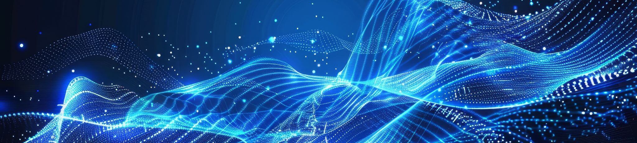 Blue technology background with futuristic digital lines. Network wave and particle communication. Modern technology design with glowing motion and internet concept.